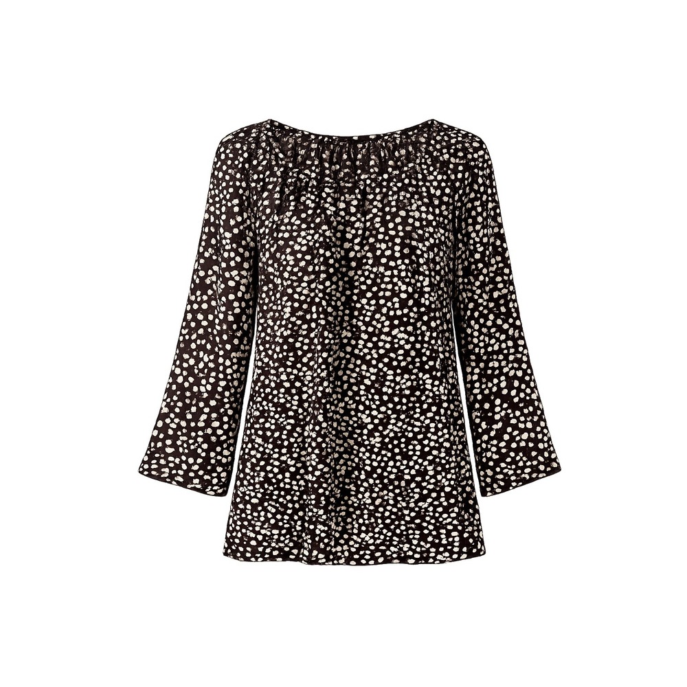Banana Republic Black White Polka Dot Pleated Long Sleeve Blouse Womens XL